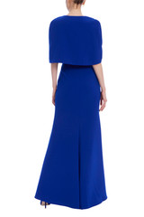 Badgley Mishcka☆エレガントネイビーフリルネックロングドレス V-Neck Gown with Attached Caplet by Badgley Mischka