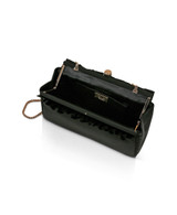 Black Olivia Satin Ruffle Top Pouch Clutch  Open