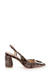 Brown Velvet | Adaline Slingback Block Heels Side Brown Velvet | Adaline Slingback Block Heels Side