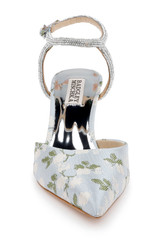 Mist Blue Fabric | Autumn Ankle Strap Kitten Heel Pumps Front