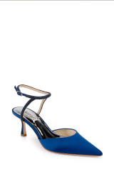 Blue | Autumn Ankle Strap Kitten Heel Pumps Front Side