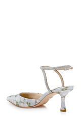 Mist Blue Fabric | Autumn Ankle Strap Kitten Heel Pumps Back Side