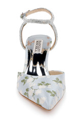 Mist Blue Fabric | Autumn Ankle Strap Kitten Heel Pumps Front