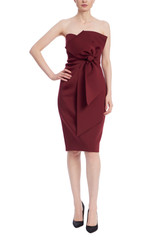 Wine | Strapless Bow Sheath Dress Front