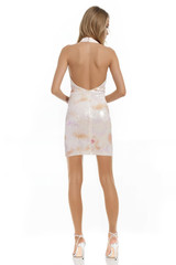 Ivory Multi | Daya Sequin Halter Mini Dress Back