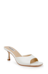 White Leather | Draya Open Toe Mid Heel Mules Front Side
