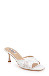 White Satin | Draya Open Toe Mid Heel Mules Front Side