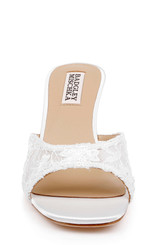 White Satin | Draya Open Toe Mid Heel Mules Front
