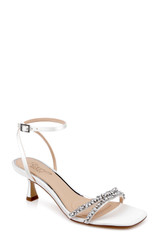 Ivory Satin | Nayla Kitten Heel Sandals Front Side