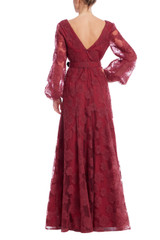 Burgundy | Burgundy Bloom Lace Belted Gown Back