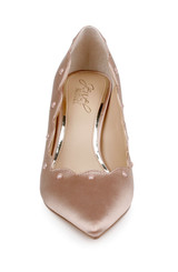 Nude | Eleni Satin Pointed Toe Scallop Pumps Front Nude | Eleni Satin Pointed Toe Scallop Pumps Front