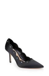 Black | Eleni Satin Pointed Toe Scallop Pumps Front Side Black | Eleni Satin Pointed Toe Scallop Pumps Front Side