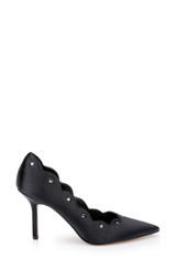 Black | Eleni Satin Pointed Toe Scallop Pumps Side Black | Eleni Satin Pointed Toe Scallop Pumps Side
