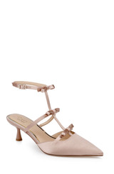 Nude | Elisabetta T-Strap Kitten Heel Pumps Front Side