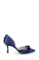 Navy | Emelia Satin Bow d’Orsay Pumps Side