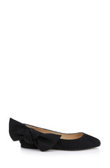 Black Fabric | Vayln Ruched Ballet Flats with Oversized Bow Side