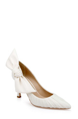 Ivory Fabric | Vanesa Ruched Pointed Toe Pumps with Bow Front Side