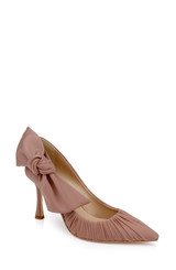 Nude Fabric | Vanesa Ruched Pointed Toe Pumps with Bow Front Side