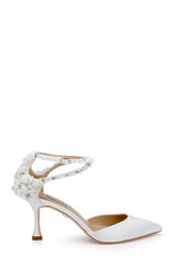 White | Venue Pointed Toe Pumps with Beaded Ankle Cross Straps Side