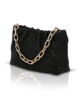 Black | Vivienne Crystal Mesh Pleated Pouch Side