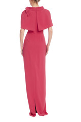 Strawberry | Capelet & Bow Accent Column Evening Dress Back