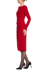 Red | Long Sleeve Draped Formal Dress Side Red | Long Sleeve Draped Formal Dress Side