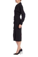 Black | Black Draped Cowl Neck Midi Dress Side Black | Black Draped Cowl Neck Midi Dress Side