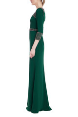 Dark Emerald | Beaded Three-Quarter Sleeve Gown Side
