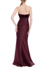 Merlot | Strapless Column Gown with Velvet Trim Back