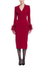 Ruby | Feather Trim Belted Sheath Dress Front