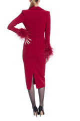 Ruby | Feather Trim Belted Sheath Dress Back