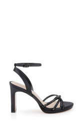 Black Satin | Iona Ankle Strap Block Heel Sandal Side