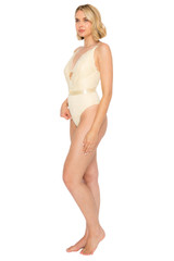 Nude/Reed | Luxe Sparkle Lace Bikini Bodysuit Alt Angle