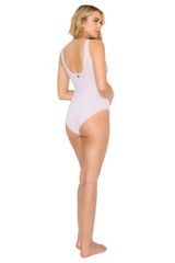 Lilac | Yummy Baby Rib Scallop Edge Plunge Bodysuit Back