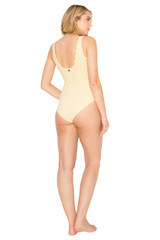 Nude/Reed | Yummy Baby Rib Scallop Edge Plunge Bodysuit Back