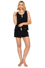 Jet Black | Luxe Rib Modal Blend Henley Top & Short Set Front