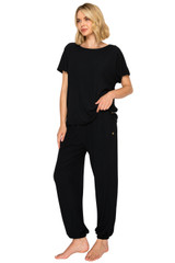 Jet Black | Luxe Rib Modal Blend Dolman Sleeve Jogger Set Alt Angle