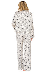 Ivory/Black Floral Print | Luxe Floral Satin Long Sleeve & Wide Leg Pajama Set Back