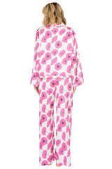 Rose/Ivory Floral Print | Luxe Floral Satin Long Sleeve & Wide Leg Pajama Set Back