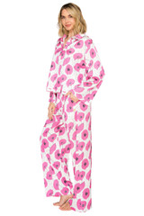 Rose/Ivory Floral Print | Luxe Floral Satin Long Sleeve & Wide Leg Pajama Set Alt Angle