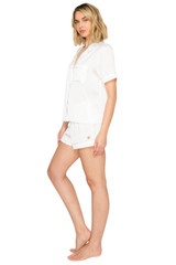 Bridal White | Luxe Satin Notched Collar Short Pajama Set Side