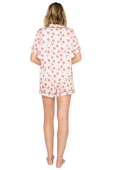 Ivory/Red Floral Print | Luxe Satin Notched Collar Short Pajama Set Back