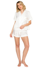 Bridal White | Luxe Monogram Jacquard Notched Collar Short Pajama Set Front