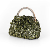 Green | Holly Crystal Handle Sequin Pouch Clutch Side