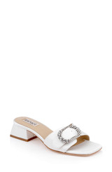 White Crepe | Odalys Block Heel Slide Sandal Front Side