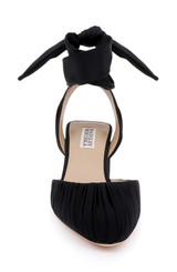 Black Fabric | Ofelia Ruched Ankle-Wrap Block Heel Front