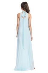 Light Blue | Mia Pleated High Neck High Low Maxi Dress Back