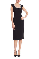 Black | Embellished Neck Cap Sleeve Sheath Dress Front
