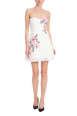White Multi | Strapless Lace Appliqué Mini Dress Front