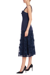 Navy | Fitted Bodice and Textured Lace Skirt Cocktail Dress Side